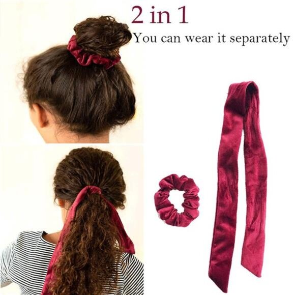 6-Pack Velvet Hair Scrunchies – Bowknot Elastics for Women and Girls - Picture 3 of 8